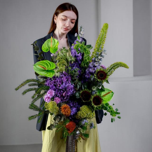 Авторский букет с антуриумами (мужское счастье)